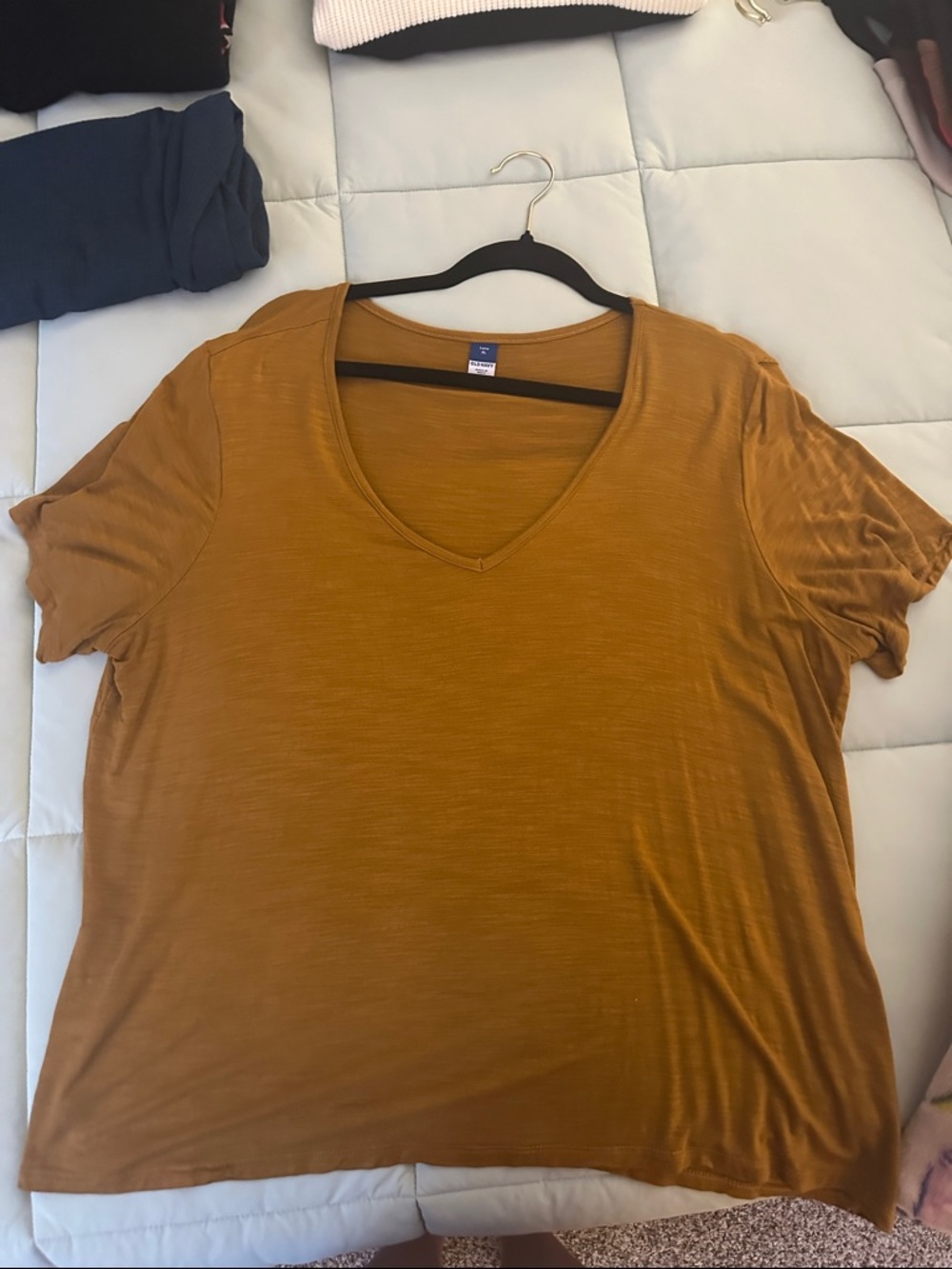 Old Navy Women's V-Neck Tee in Mustard Brown